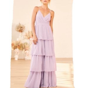 Love Stays True Lilac Swiss Dot Tiered Maxi Dress